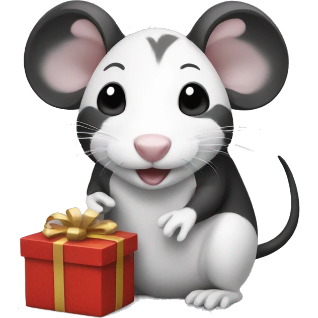 Black-white rat giving gift emoji