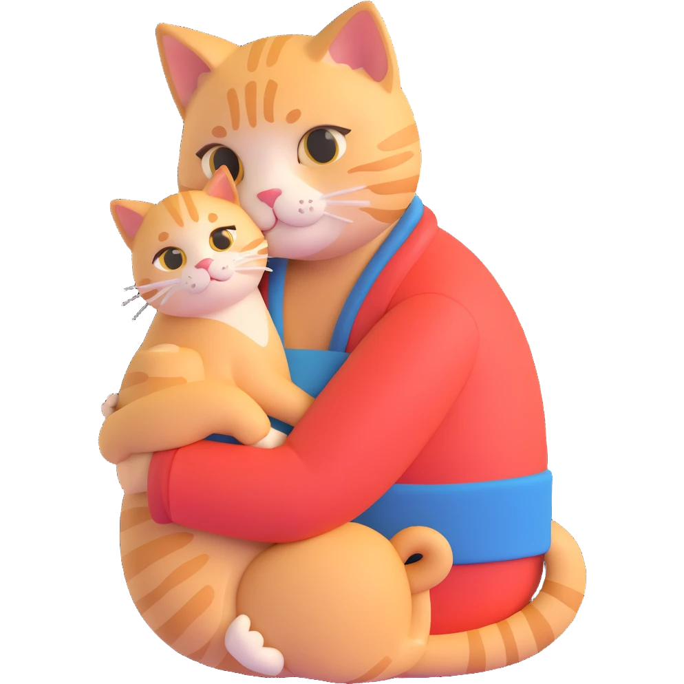 Show only one cat in the grandmother's arms, 3d emoji style, with no background (transparent) emoji