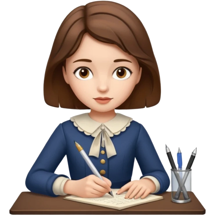 a girl is Writing in a Paper in a vintage outfit with old type pen  emoji