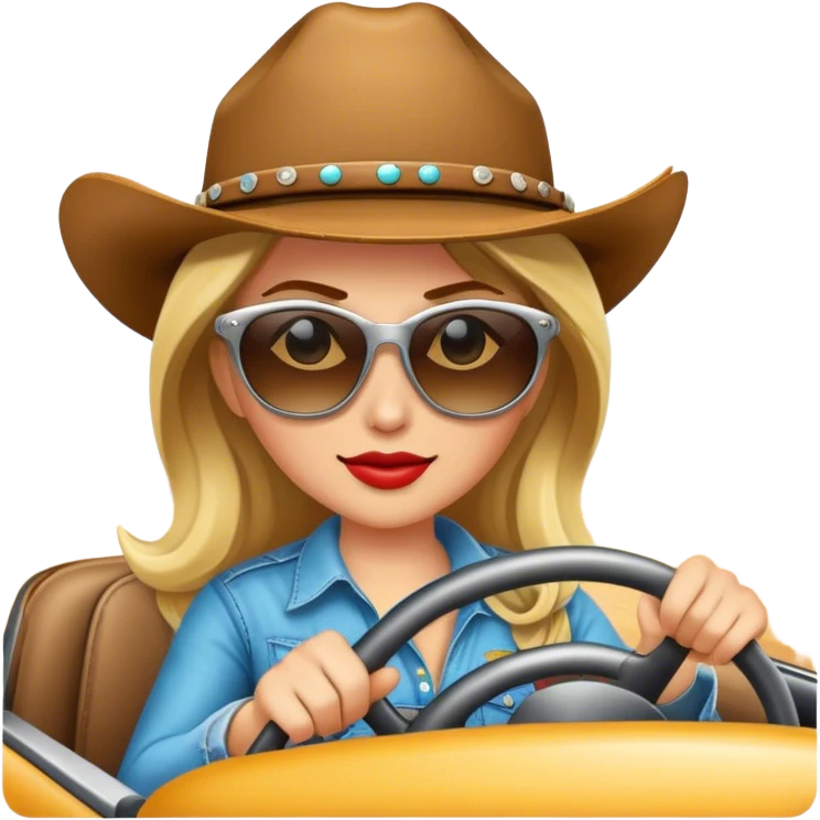 Cowgirl wearing sunglasses driving emoji