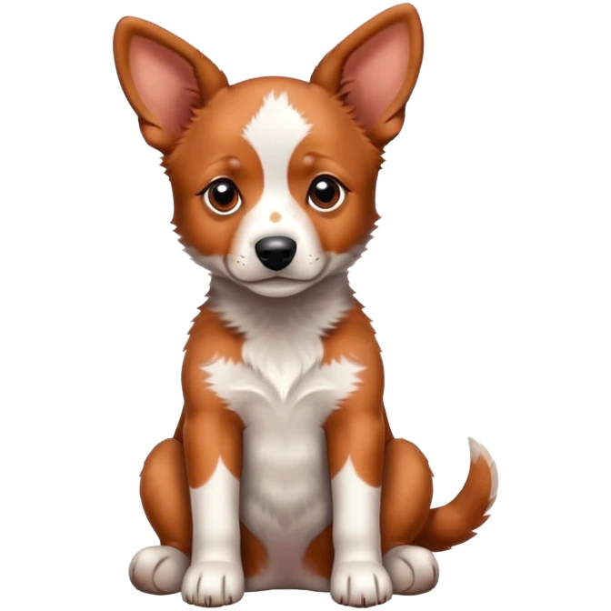 Cute red heeler puppy with floppy ears and spotted coat, sitting emoji