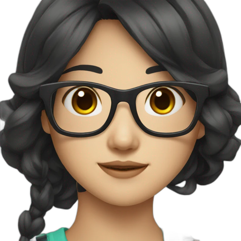 Asian gamer girl with glasses and long wavy black hair emoji