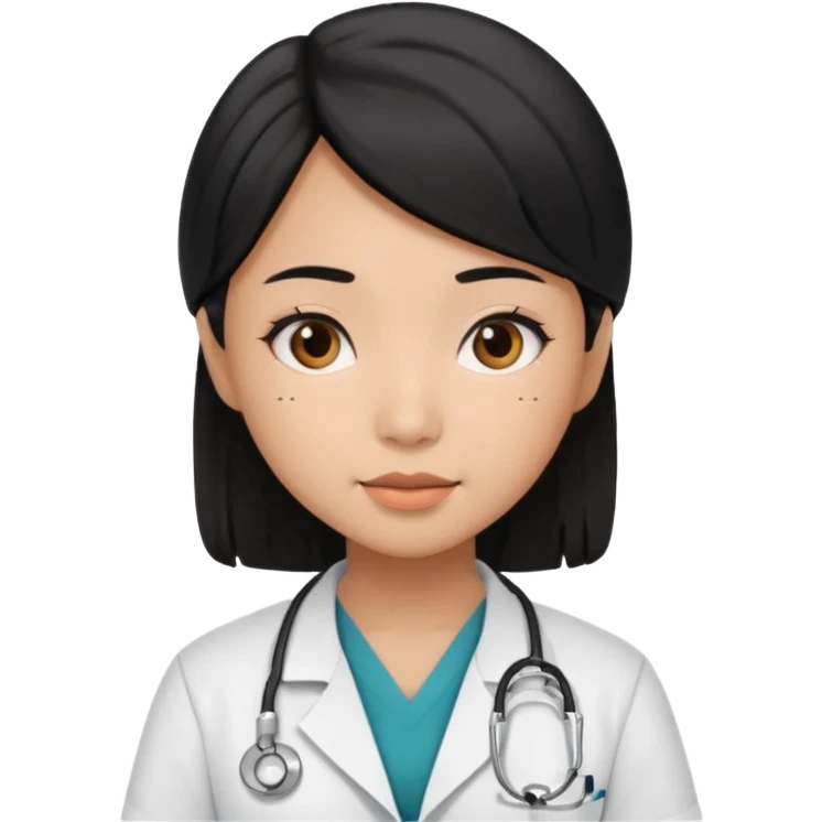 Asian girl with brown skin and black hair in a doctor's uniform emoji