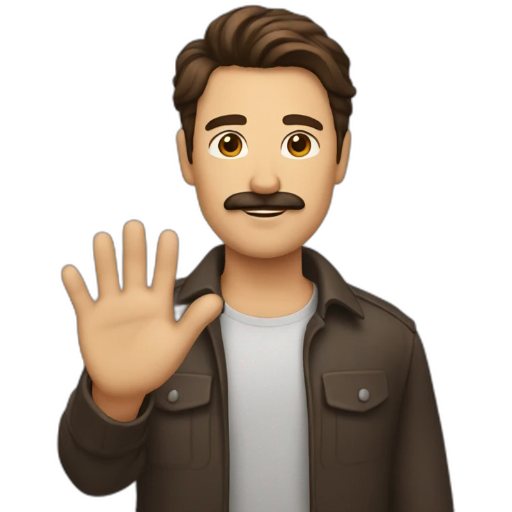 Man with rectangular brown Mustache With slicked brown hair Raise your hand emoji