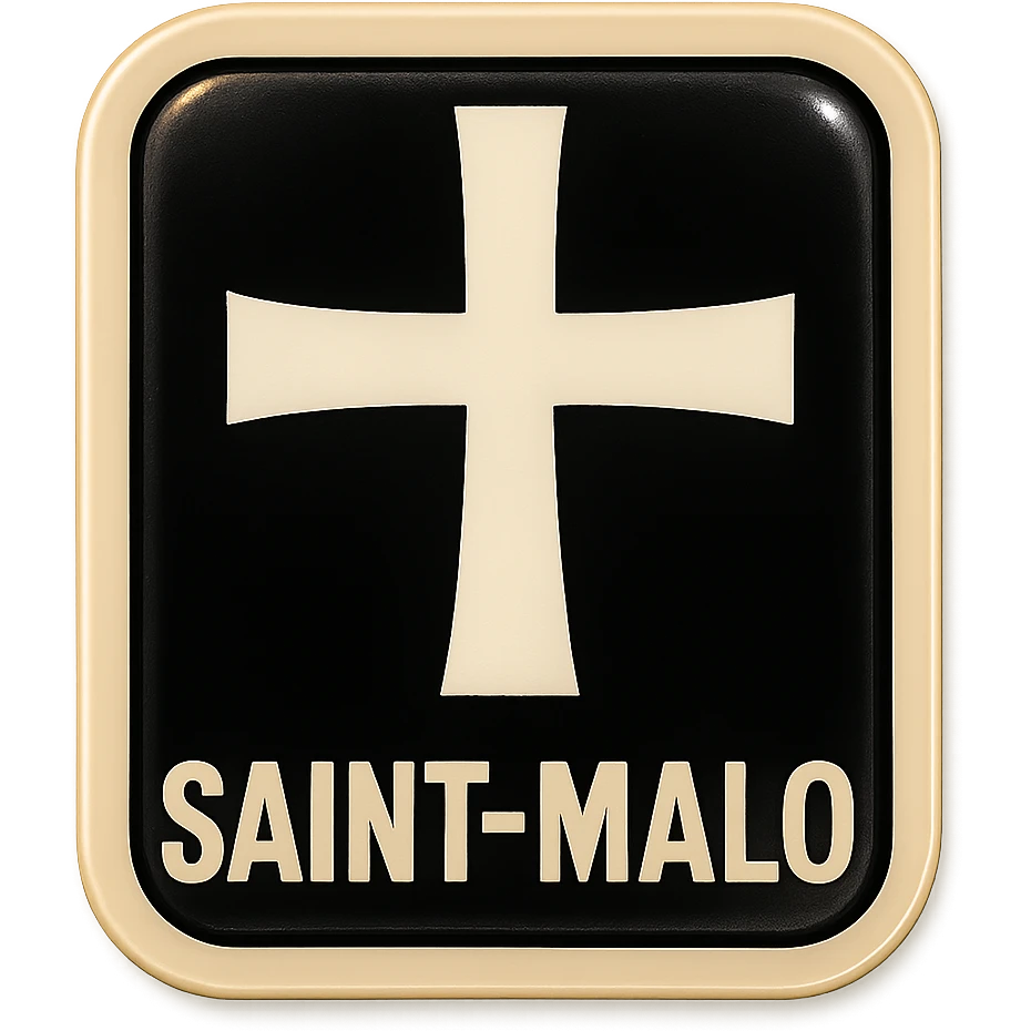 flag of Saint-Malo with white cross on black background, sticker style, no text emoji