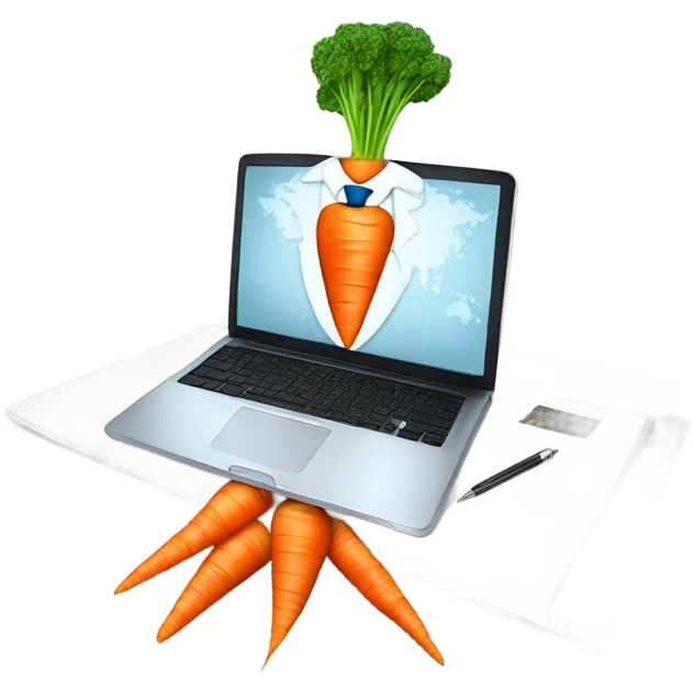 nerate a serious carrot emoji in business attire, analyzing charts and graphs on a laptop screen. emoji