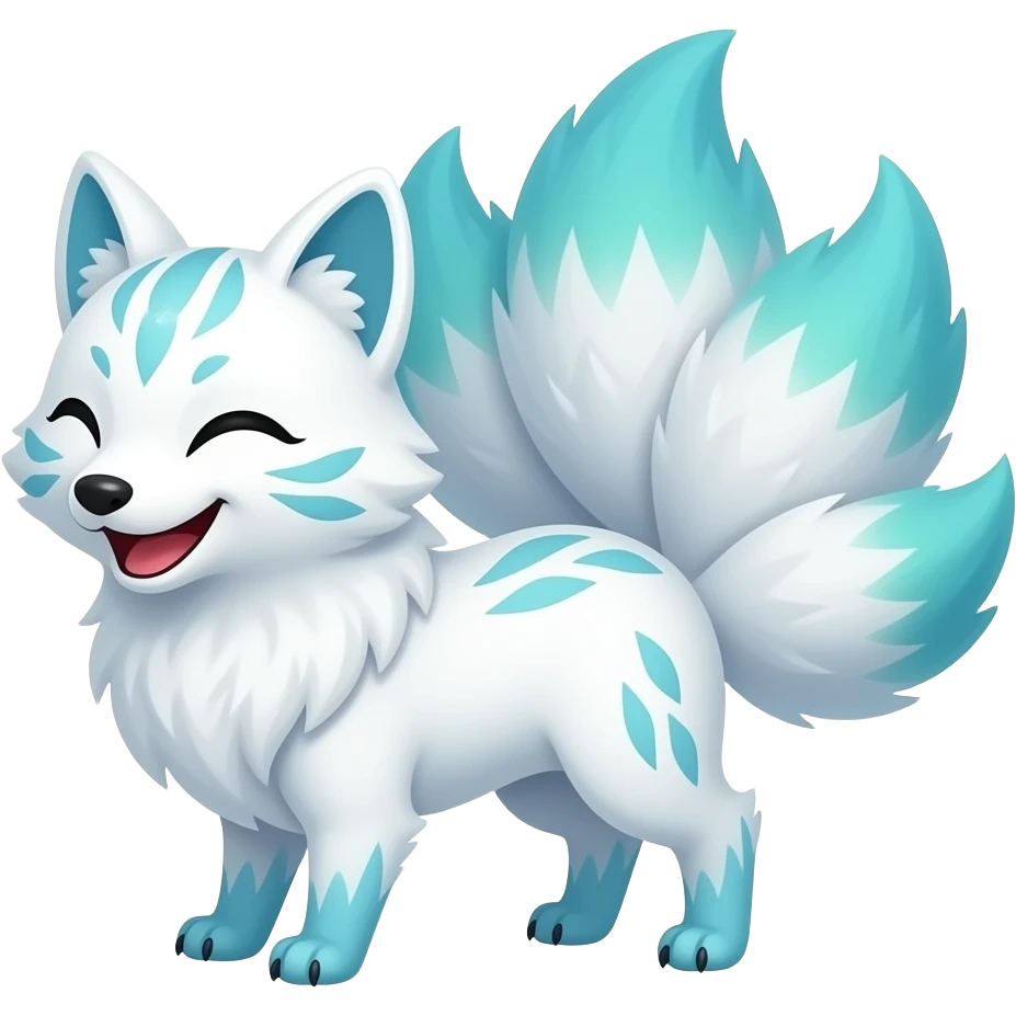 White with patterns blue green ombre tips and paws kitsune nine tails laughing emoji