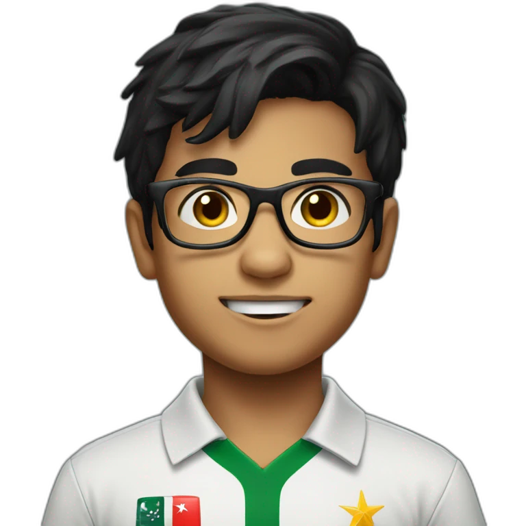 pakistani cricket playing kid with glasses, black hair emoji