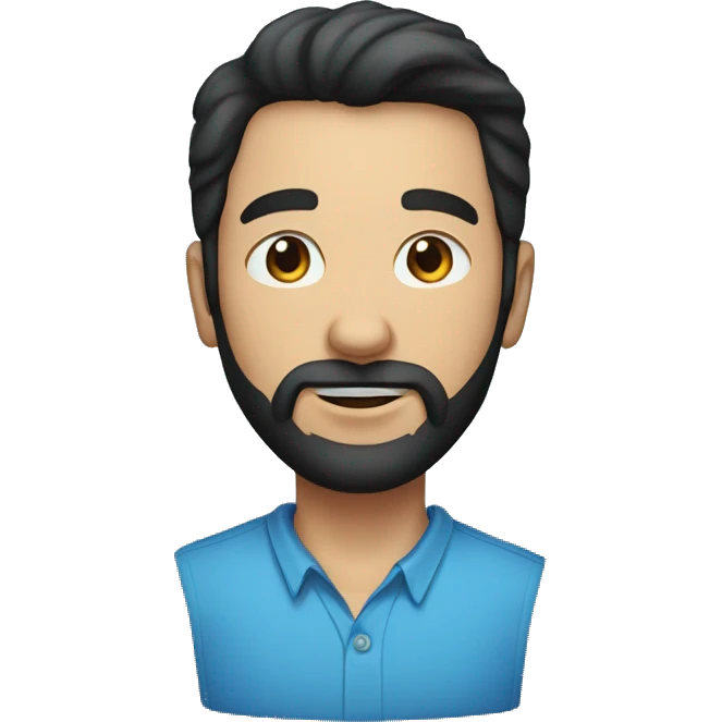 A young aged man with beard and black hair, blue collar shirt showing three emoji