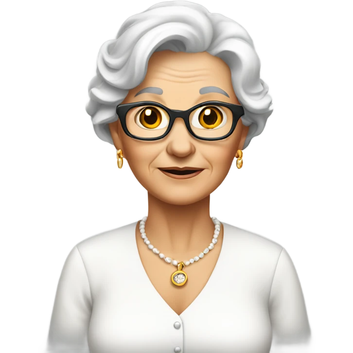 Older lady in white shirt look and earrings emoji