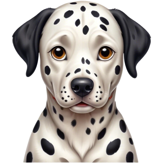 Cinematic Realistic full-body portrait of a Dalmatian dog, rendered with glossy, meticulously detailed spotted fur and expressive, alert eyes, set against a clean, neutral backdrop that highlights its regal and athletic stance. emoji