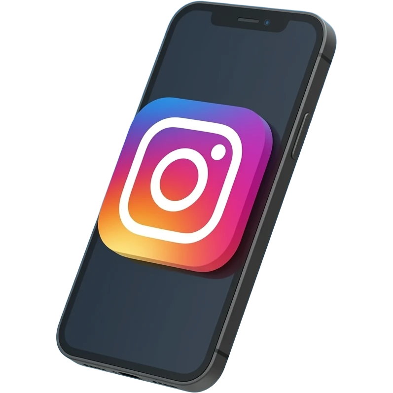 A smartphone with instagram logo flying emoji