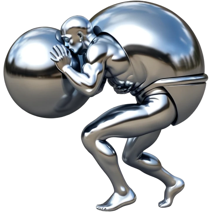 sorayama Sisyphus carrying big sphere on his back sculpture emoji