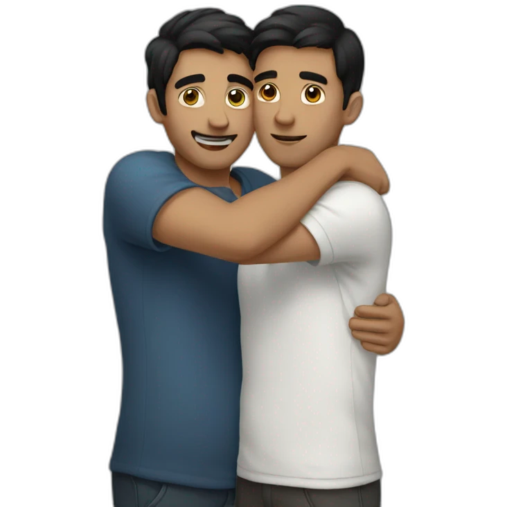 two dark hair man hugging emoji