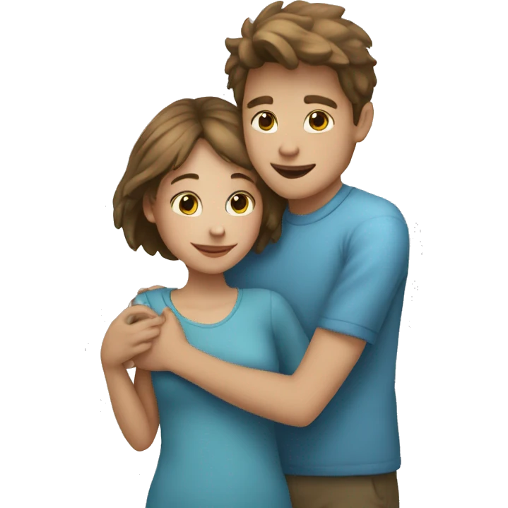 White skin Young man and girl hugs with heart emoji