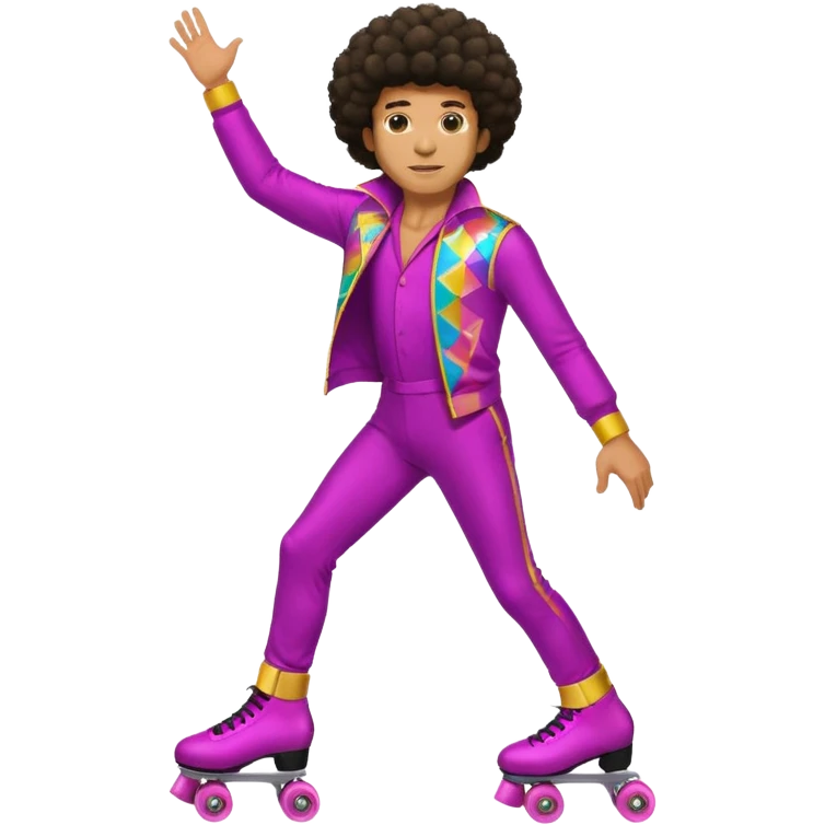 man afro hair disco clothe and roller skate emoji