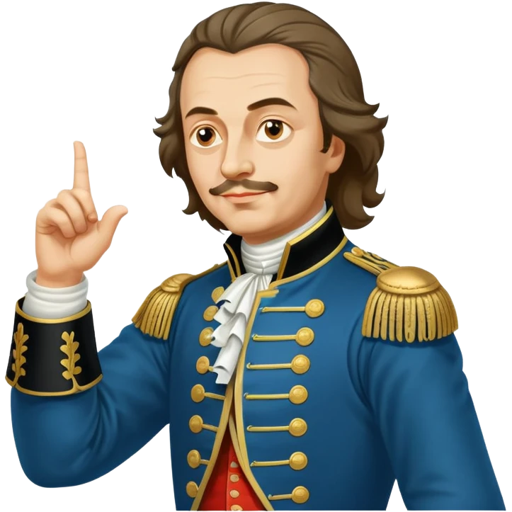 Peter the Great, Russian emperor, pointing to the right with his arm extended emoji