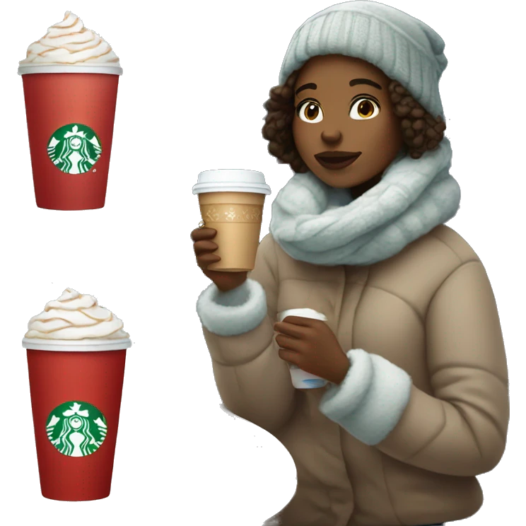 Cozy winter girl drinking Starbucks Christmas drink emoji