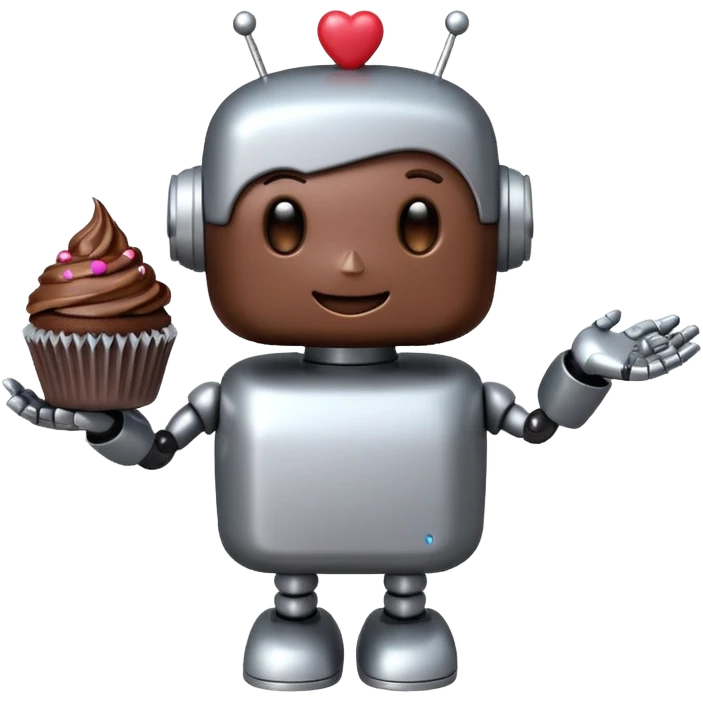 The cute robot is holding dessert in its hands, 3d emoji emoji
