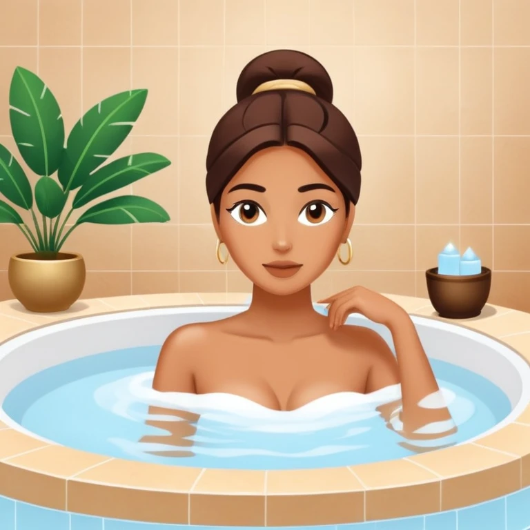 Fashionable woman relaxing in spa jacuzzi, distant view emoji
