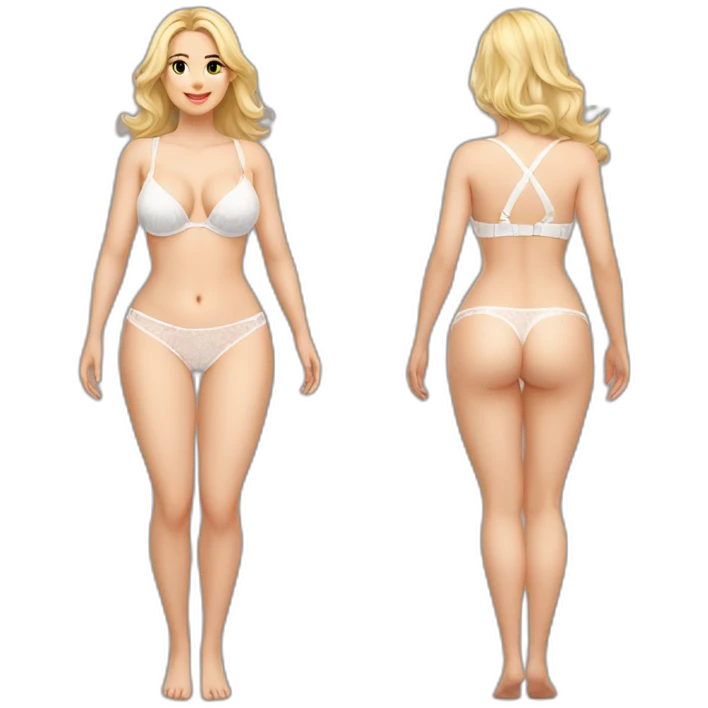 Full body Caucasian curvy beauty white lingerie back and front views emoji