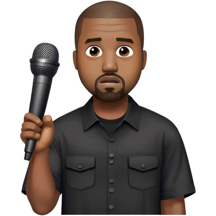 Shrugging Kanye west upper body black button up short sleeve shrugging with mic in hand emoji