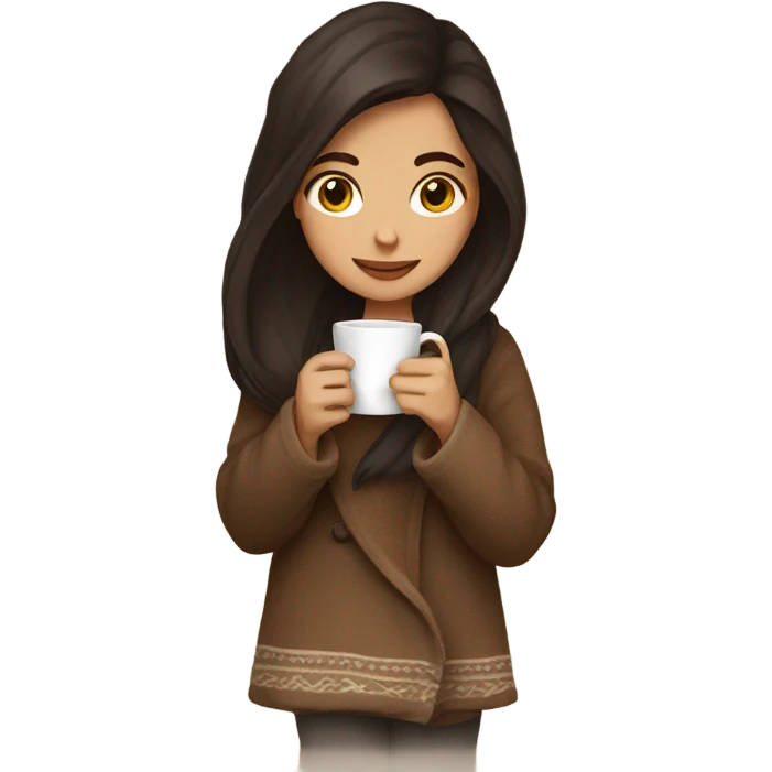 Dark Brown hair Girl drinking coffee, with a cozy blanket emoji