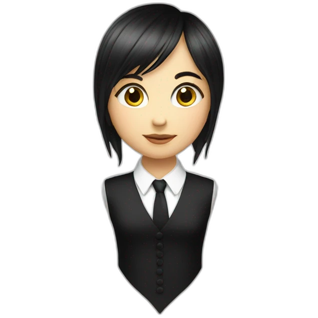 white female bangs black straight hair white shirt black tie emoji