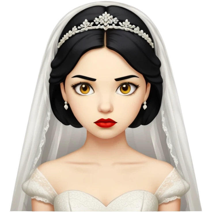 "- Nữ
- 20 tuổi
- Da vàng
- Trang phục cô dâu 
- Mặt nghiêm túc, tóc đen, môi đỏ emoji