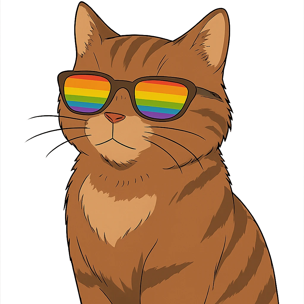 Make the sunglasses rainbow colored, keep the cat and style the same, with no background. The original style is preserved as much as possible. emoji