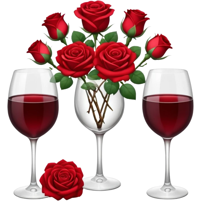 romantic table set for two with roses and 2 glasses of red wine emoji