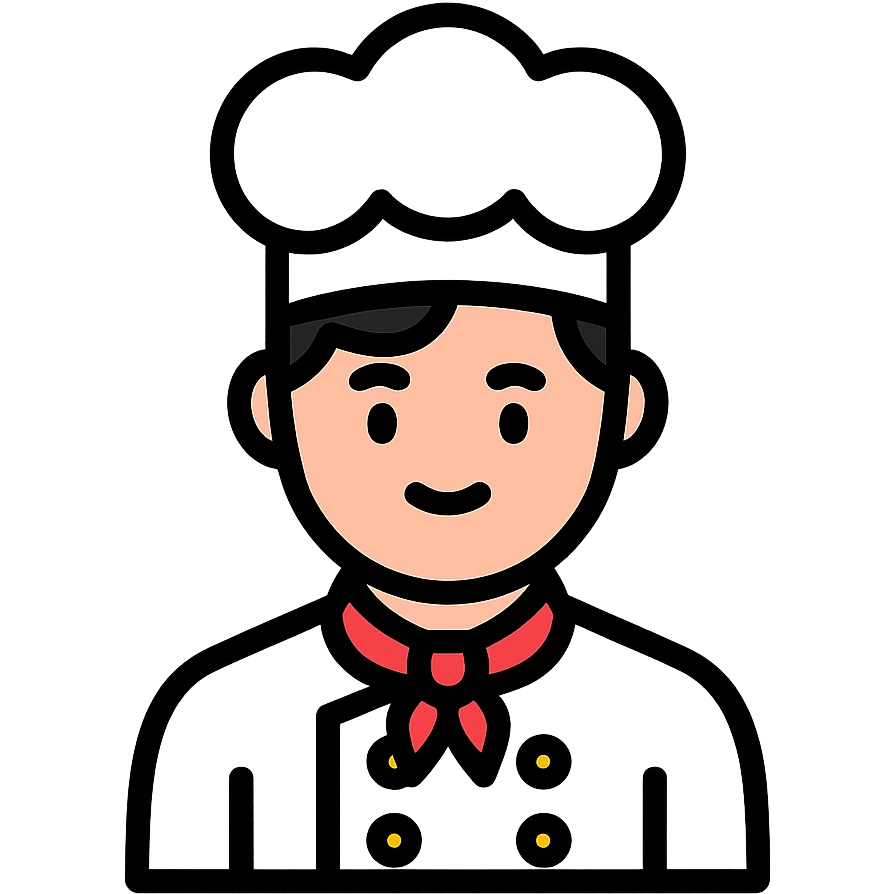 a man with black hair in a chef's suit emoji