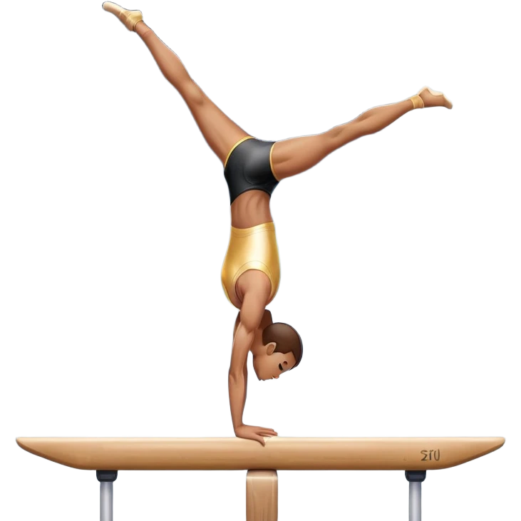An artistic emoji of a professional sports acrobat performing a stunning balance pose on a narrow beam. The acrobat showcases perfect control, flexibility, and strength, executing an elegant handstand. The background features a bright gymnastics arena with spotlights. emoji