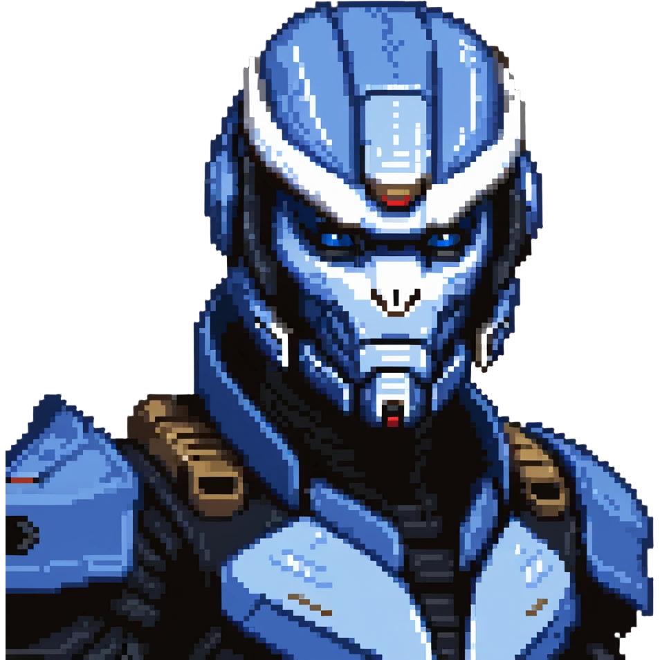 Garrus Vakarian from Mass Effect, turian with blue facial markings and targeting visor emoji
