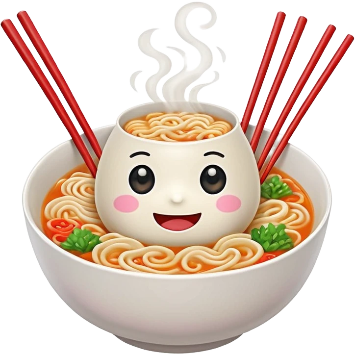 kawaii ramen with cute eyes and smile on the bowl only and 2 chopsticks ONLY emoji