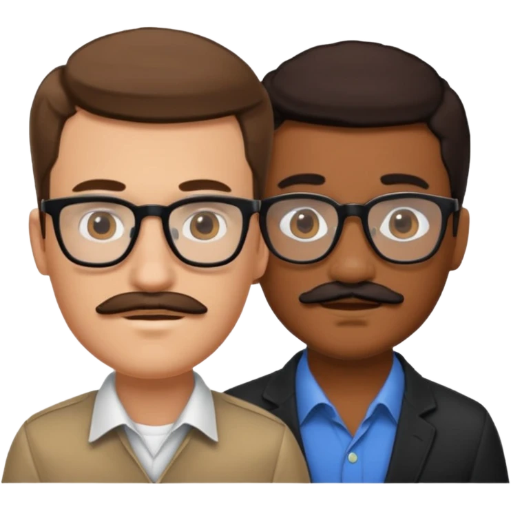 White brown cow boy with black glasses and mustache with a black black girl emoji