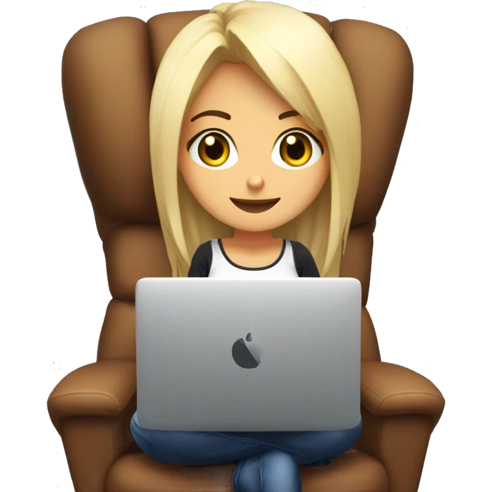 creame una chica anime sentada en una silla gamer negra jugando juegos en una PC emoji