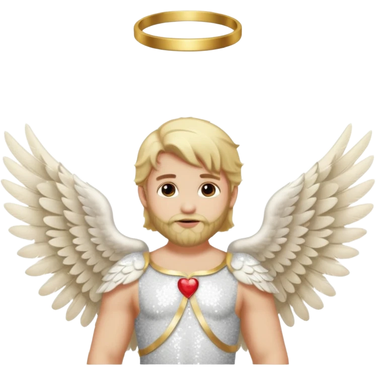 Cupid, God of Love from Gods and Goddesses with long blond hair and beard, ivory sequin outfit emoji