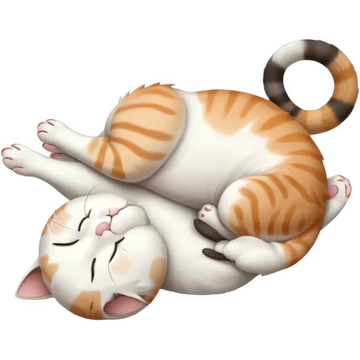 grey and white small cat eyes with closed lying down upside down with paws stretched out straight in different directions emoji