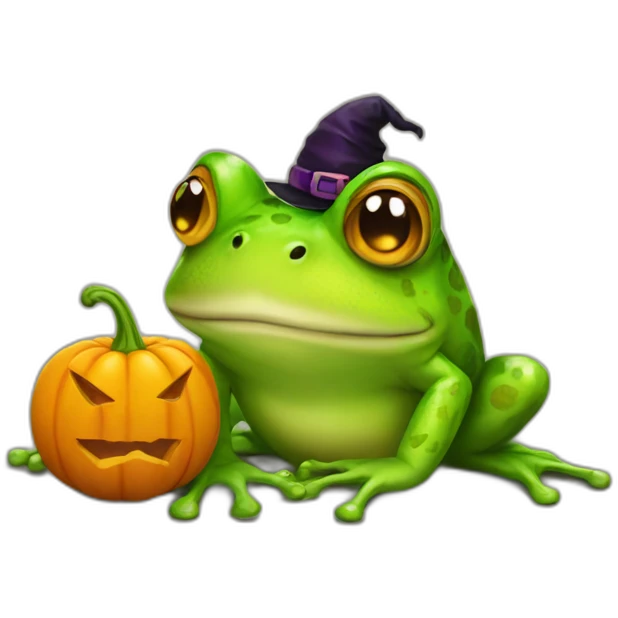 Halloween spooky frog with pumpkin emoji