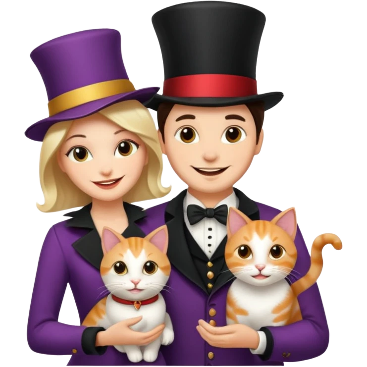 magician couple and their pet cat emoji