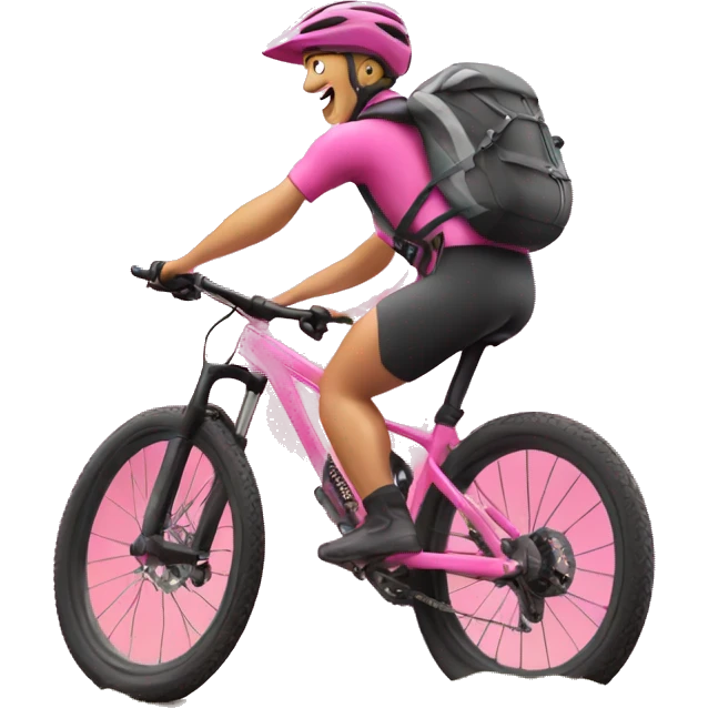 mountain biker on pink bike with thumb up emoji