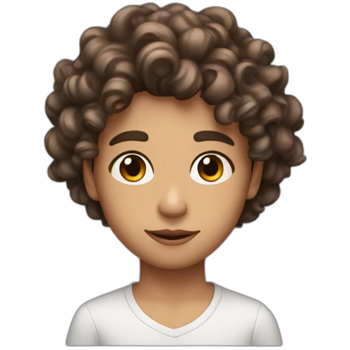 a boy with curly long hair, brown eyes, big lips, beautiful eyebrows with a black sweat emoji