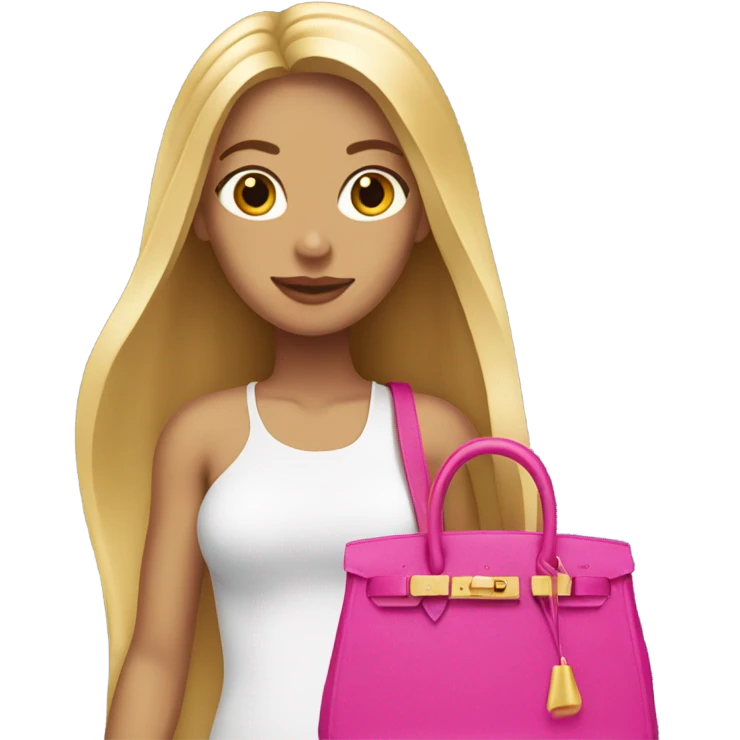 very long blonde haired girl with a pink birgin bag in her hand emoji