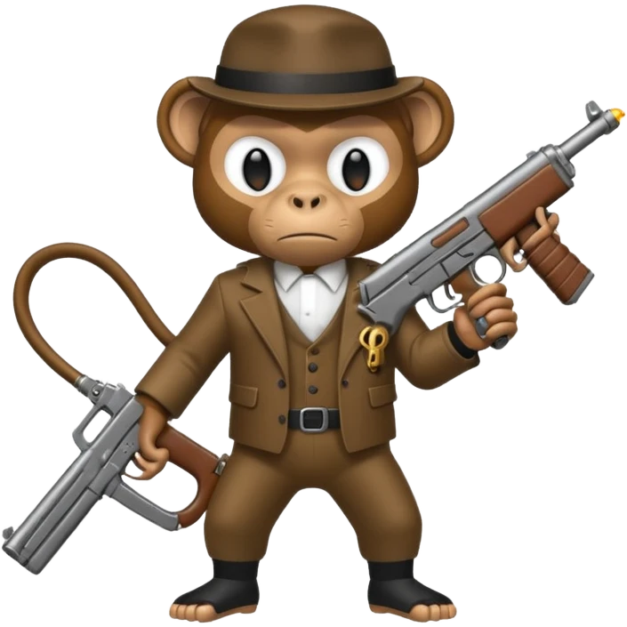 Monkey gangster holding an uzi gun emoji