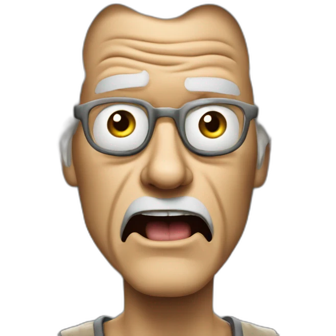 Just the head of Doc brown from back to the future looking shocked and his mouth wide open. No eye-ware. Long hair emoji