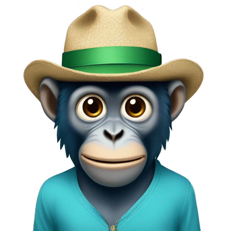 macaco azul com chapeu verdde emoji