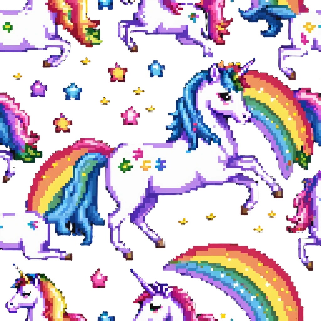Unicorn with sparkly glitter stars and rainbow colors emoji