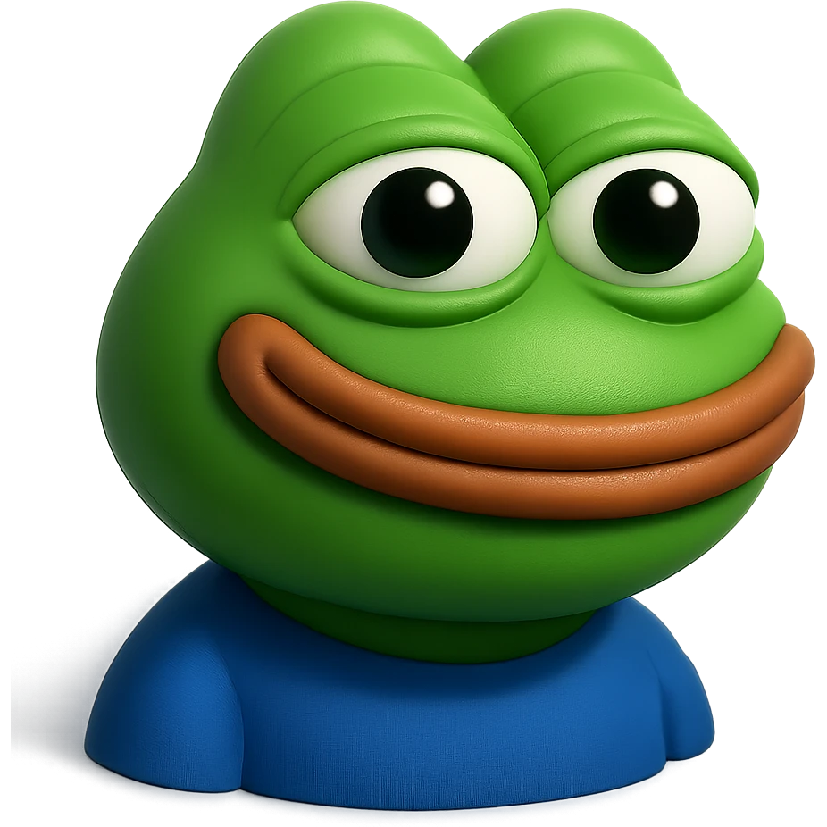 make a pepe in bright green smiling and looking straight at the camera in 3d style, good highlights and shadows, drop shadows

pepe in
- 3d style
- bright green
- smiling
- looking straight at the camera
- good highlights and shadows emoji