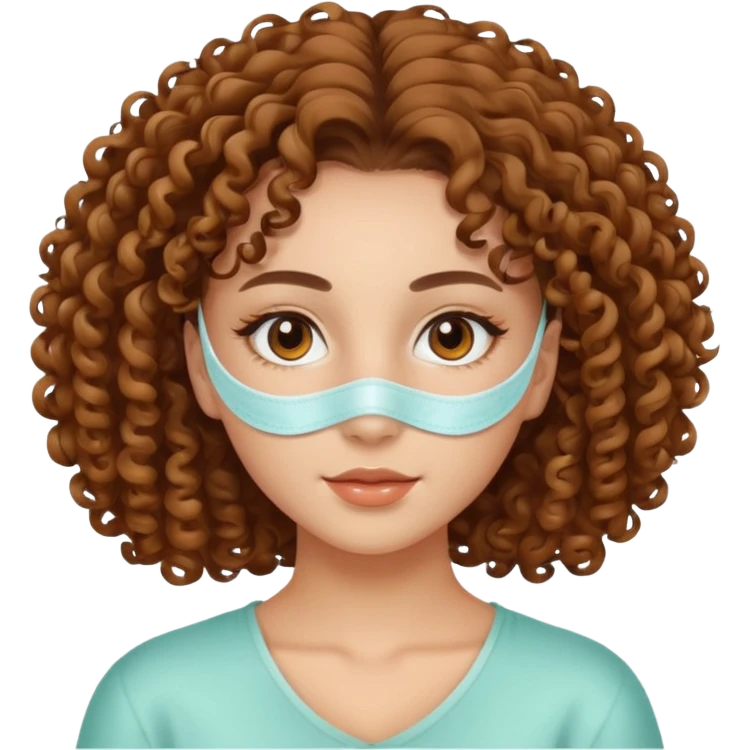 Girl with brow eyes and curly hair with mask for skincare emoji